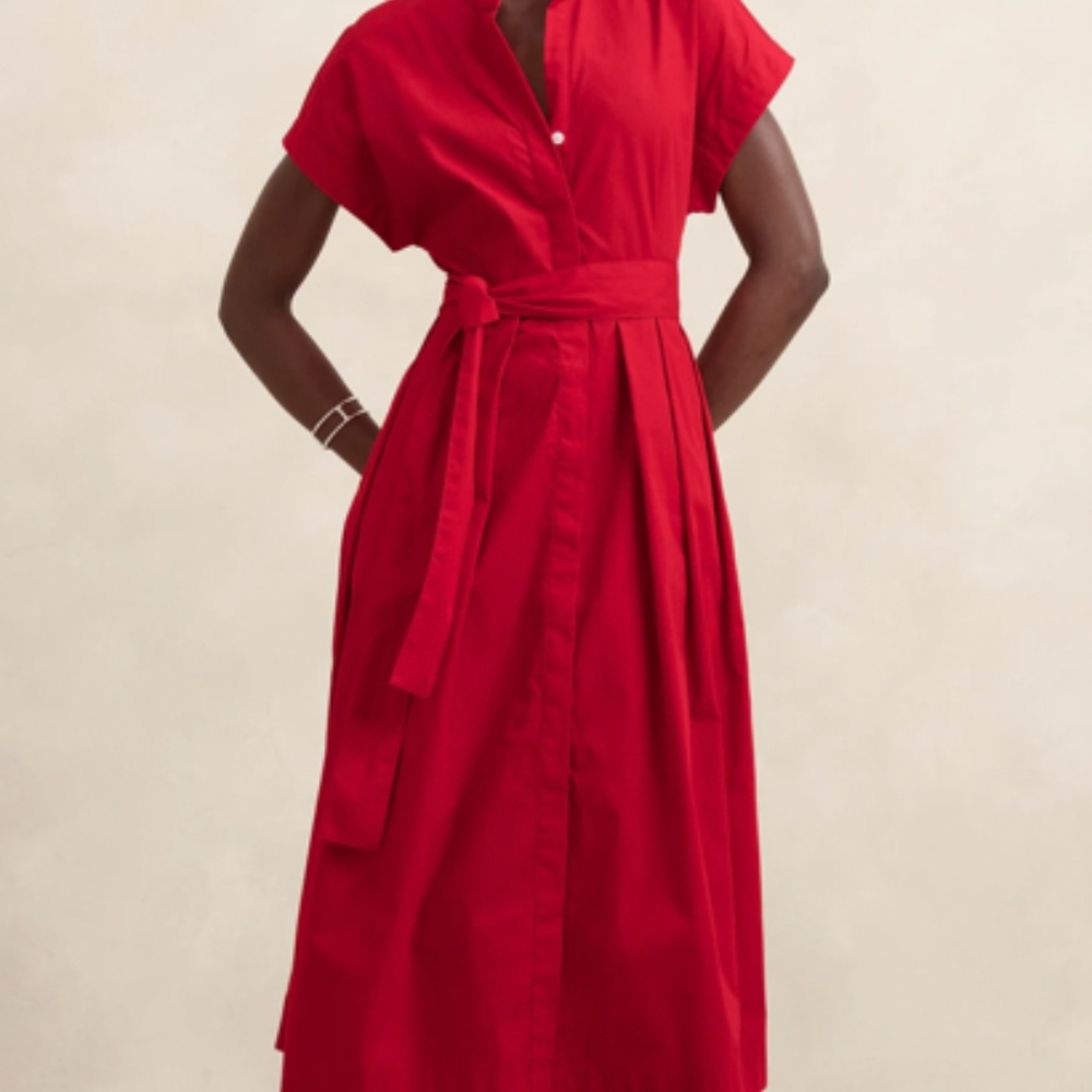 Banana Republic Tie-Waist Poplin Midi Dress